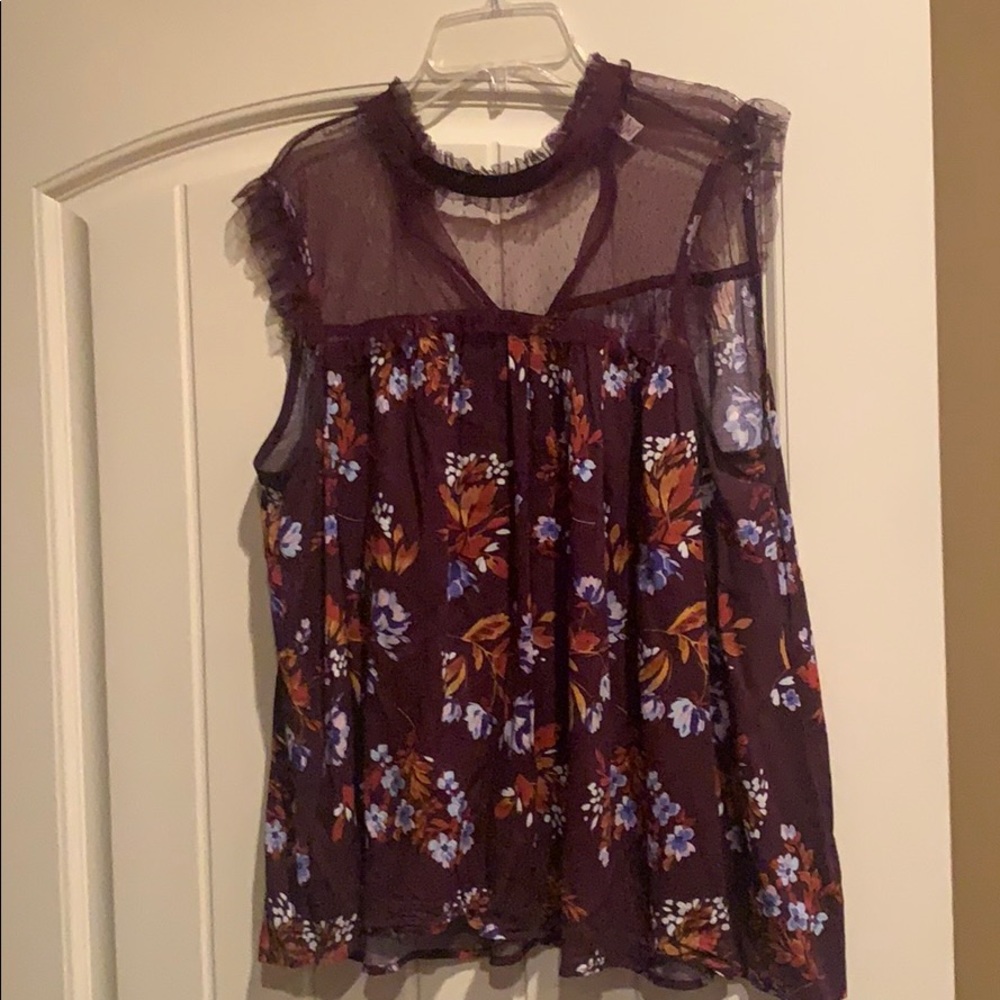 Flower sheer top blouse